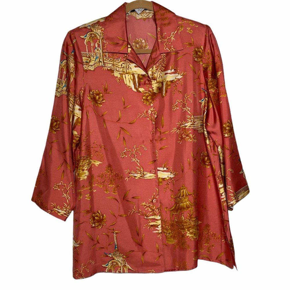 4/$25 Steven Stolman Silk Asian Oriental Print Blouse 12